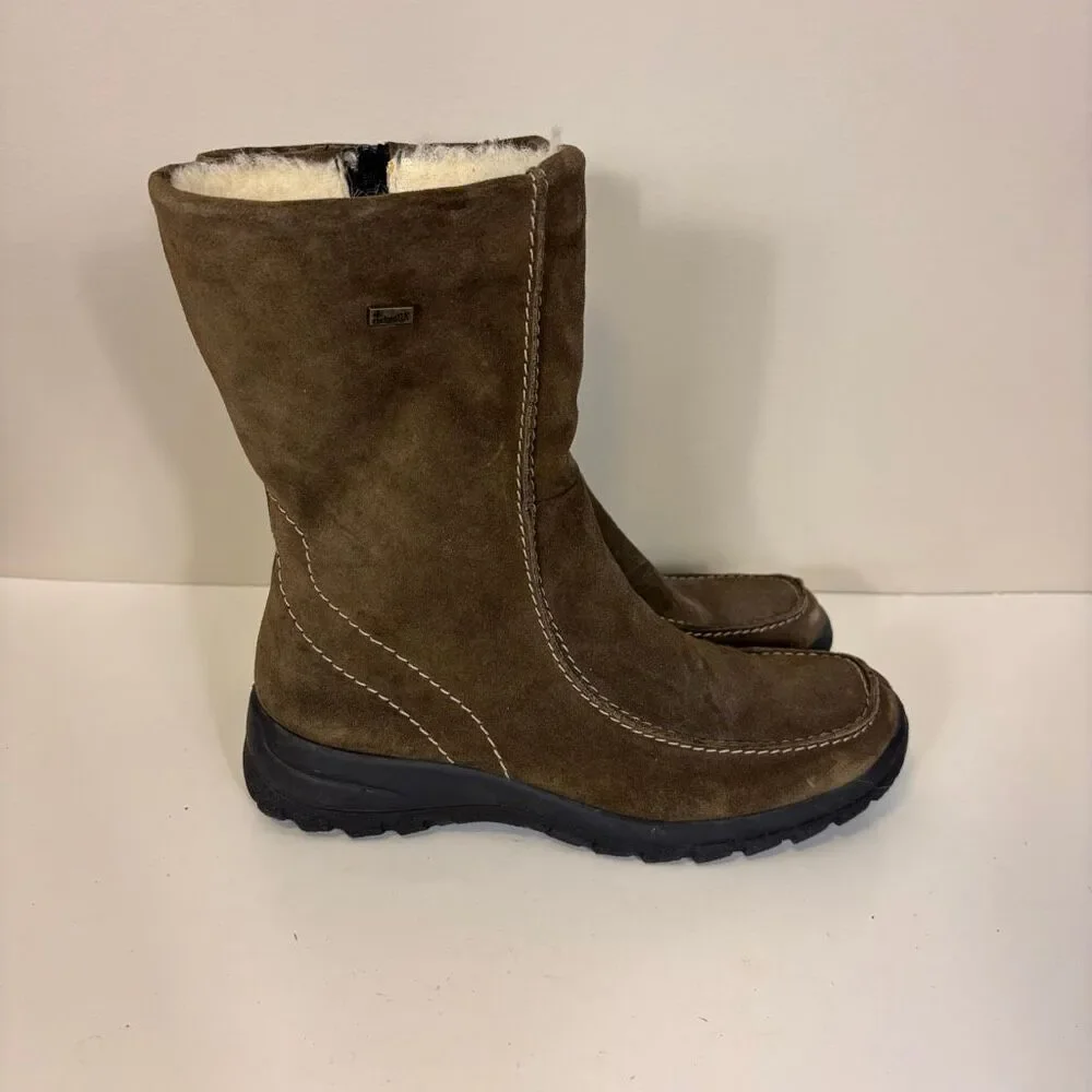 Rieker Brown Suede Fur Lined Mid Calf Winter Boots Women's 40 =‎ 8.5